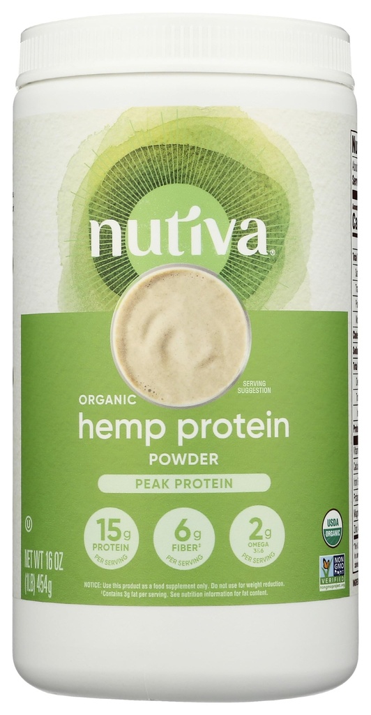 Nutiva Organic Cold-Pressed Raw Hemp Seed Protein Powder, Peak Protein, 16 Ounce, USDA Organic, Non-GMO, Whole 30 Approved, Vegan, Gluten-Free & Keto, Plant Protein with Essential Amino Acids