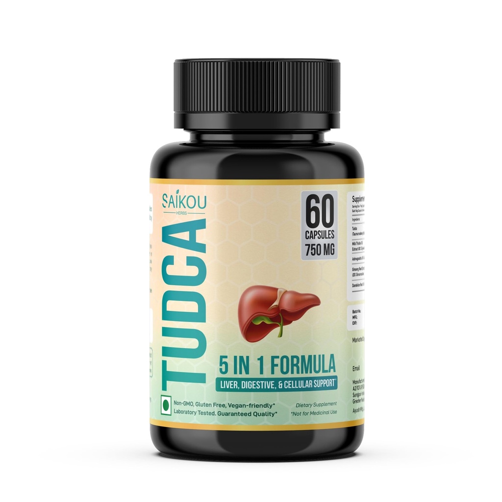 TUDCA (Tauroursodeoxycholic Acid) 750mg - 5 in 1 with Milk Thistle, Ashwagandha, Dandelion and Ginseng - 60 Servings