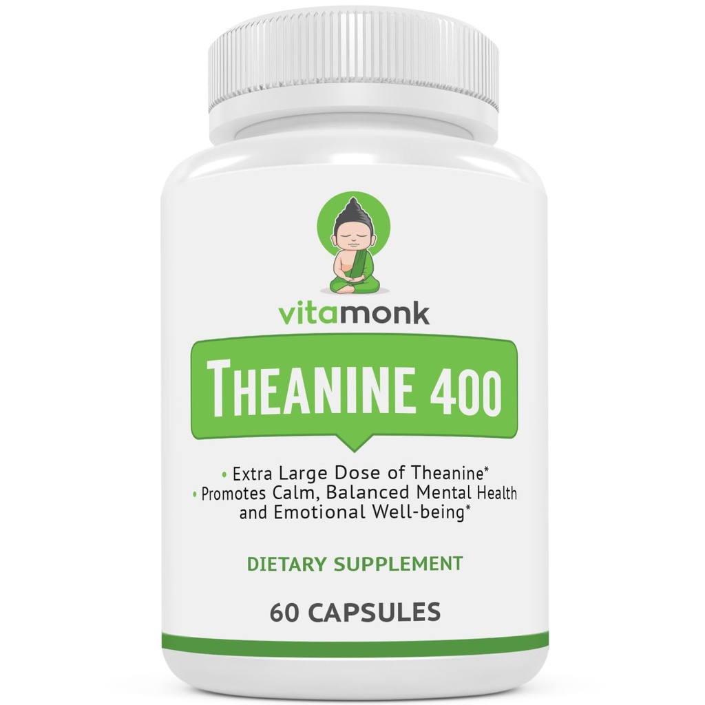 VitaMonk L Theanine 400mg συμπλήρωμα - L-Θεανίνη 400mg χωρίς τεχνητά πληρωτικά - Επιπλέον ενίσχυση L Theanine συμπλήρωμα - Ltheanine 60 κάψουλες