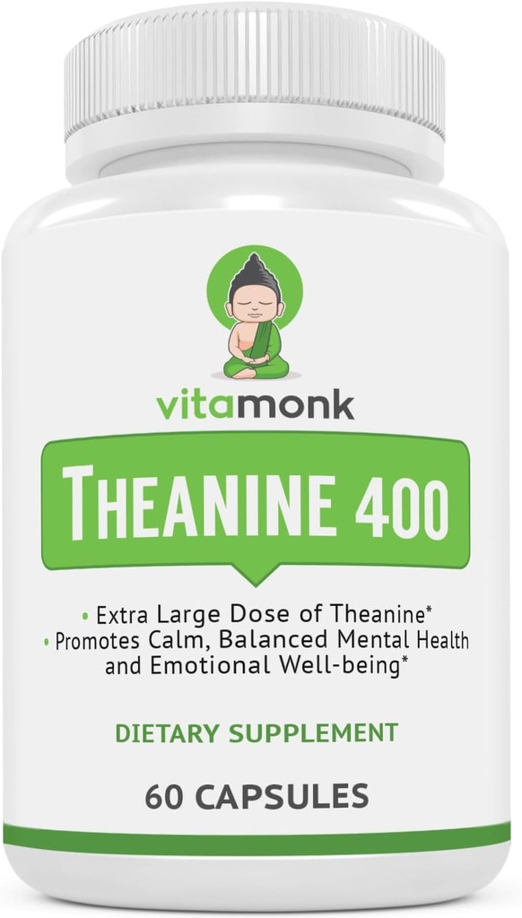 VitaMonk L Theanine 400mg συμπλήρωμα - L-Θεανίνη 400mg χωρίς τεχνητά πληρωτικά - Επιπλέον ενίσχυση L Theanine συμπλήρωμα - Ltheanine 60 κάψουλες