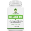 VitaMonk L Theanine 400mg συμπλήρωμα - L-Θεανίνη 400mg χωρίς τεχνητά πληρωτικά - Επιπλέον ενίσχυση L Theanine συμπλήρωμα - Ltheanine 60 κάψουλες