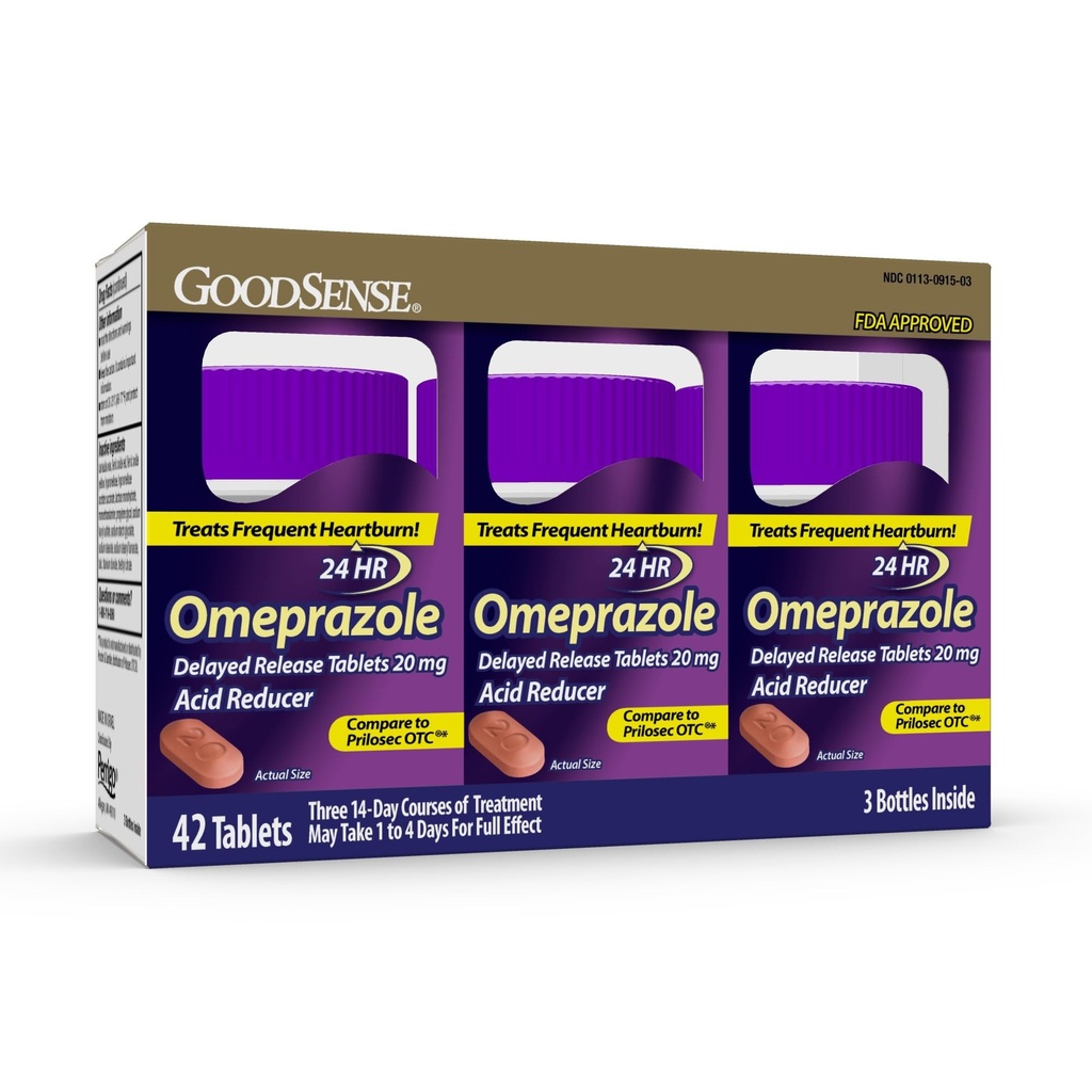 GoodSense Omeprazole Δισκία καθυστερημένης αποδέσμευσης 20 mg, Στομαχικό Οξύ Μειωτικό για Συχνή Θεραπεία Heartburn, 42 Count