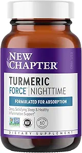 New Chapter Turmeric Supplement + Sleep Aid - Turmeric Force Nighttime for Sleep Support with Valerian Root + Ginger + NO Black Pepper Needed + Non-GMO Ingredients - 60 Vegetarian Capsule