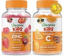 Lifeable Zinc 25mg Kids + Vitamin C Kids, Gummies Bundle - Great Tasting, Vitamin Supplement, Gluten Free, GMO Free, Chewable Gummy