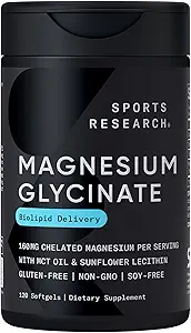 Sports Research® Magnesium Glycinate - Suports Restful Sleep & Enzymatic Processes - 160 mg Chelated Magnesium - Liquid Softgel - 120 Count