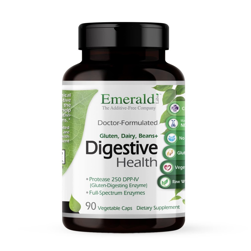 EMERALD LABS Digestive Health - Digestive Aid with Probiotics & Digestive Enzymes - Υποστηρίζει την Υγεία & Δυσκοιλιότητα - Χορτοφαγικά, Χωρίς γλουτένη - 90 Κάψουλες λαχανικών (30-Ημέρα προσφοράς)