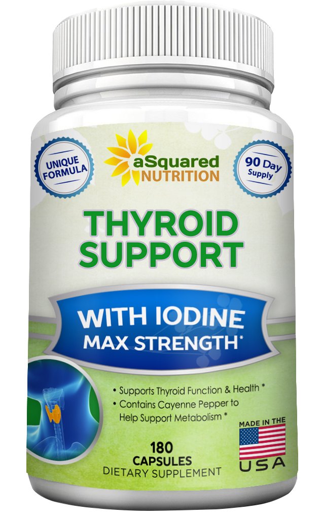 aSquared Nutrition Premium Thyroid Support Supplement with Iodine (180 Κάψουλες) - Best Herbal & Vitamin Complex χάπια w/ B12, Ashwagandha, Bladderwrack & Kelp - Helper for Healthy Hormone & Energy