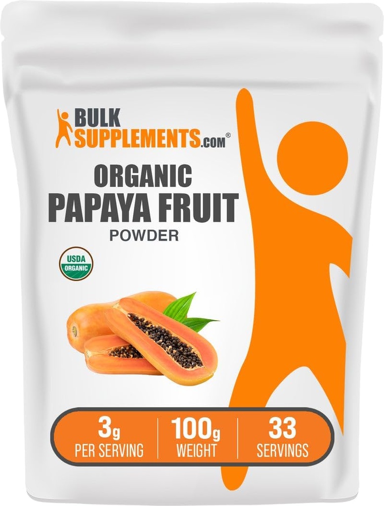 BulkSupplements.com Organic Papaya Fruit Powder - Flavoring Powder, Sourced from Carica Papaya Fruit - Gluten Free, 3g per Serving, 100g (3.5 oz) (Pack of 1)
