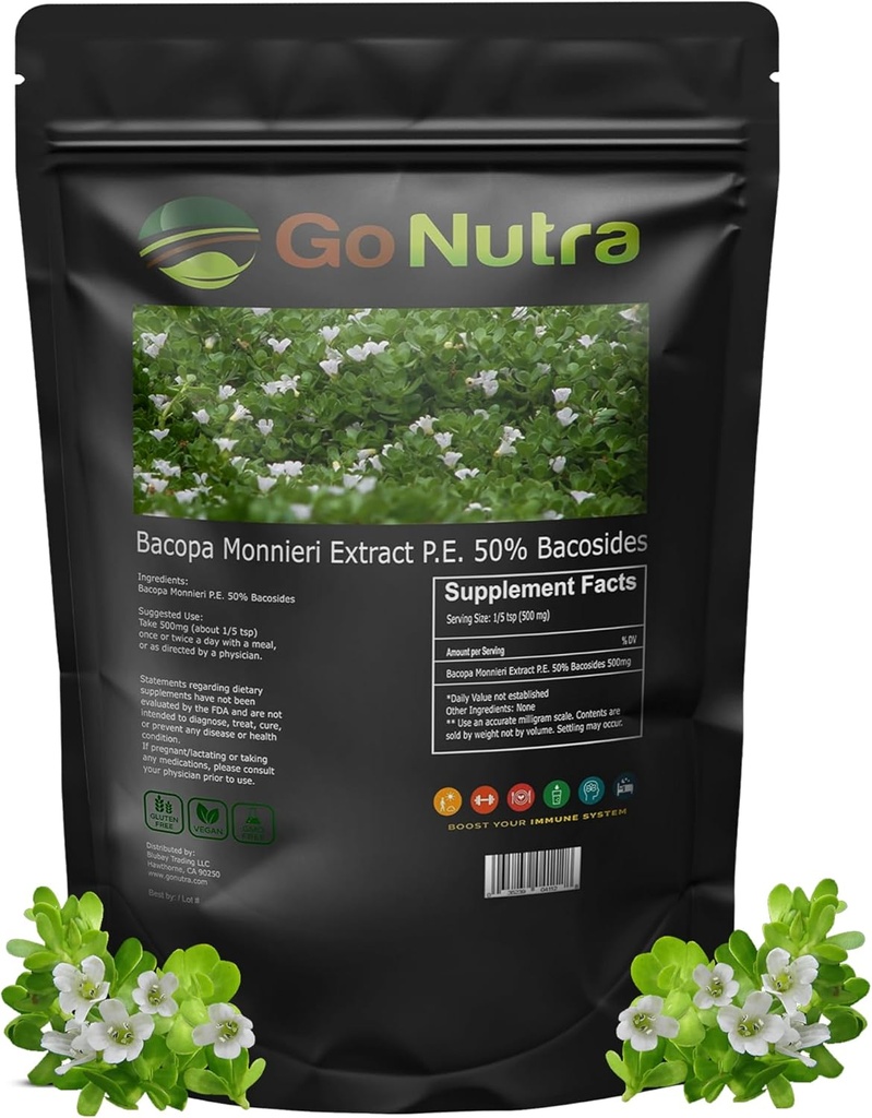 Go Nutra Bacopa Extract Powder (Bacopa Monnieri) 50% Bacosides - Βότανο εκχύλισμα Brahmi συμπλήρωμα (8 oz.)