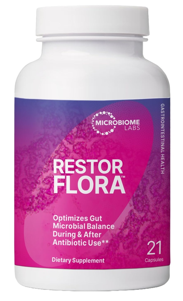 Microbiome Labs RestorFlora - Men's & Women's Probiotics for Digestive Health & Gut Reset - Spore Based Saccharomyces Boulardii Probiotics to Help Restore Microbial Balance (21 Capsules)