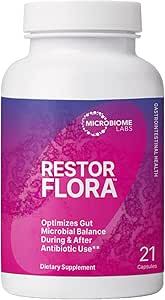 Microbiome Labs RestorFlora PD - Men's & Women's Probiotics for Digestive Health & Gut Reset - Spore Based Saccharomyces Boulardii Probiotics to Help Restore Microbial Balance (21 Capsules)
