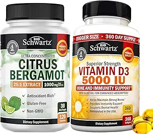 High Strength Vitamin D3 5000 IU 125 mcg (1 Year Supply) Plus 1000mg Citrus Bergamot Supplement (1 Month Supply)