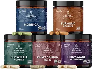 TRIBE ORGANICS Mastery Bundle Life Organic KSM-66 Ashwagandha + Boswellia Complex + Curcumin C3 Complex + Organic Lions Mane + Organic Moringa