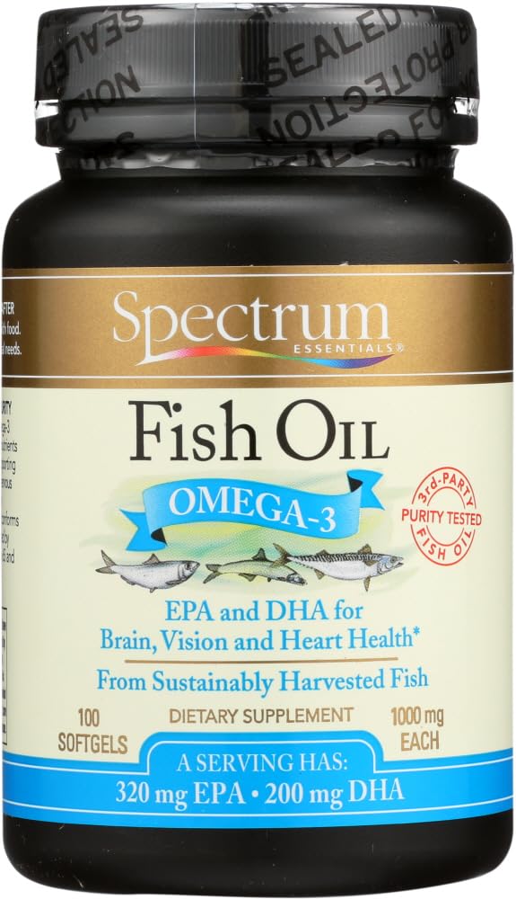 Spectrum Essentials Spectrum Fish Oil, 1000 mg, 100 SoftGels, From Sustainably Harvested Fish, (Pack of 2)