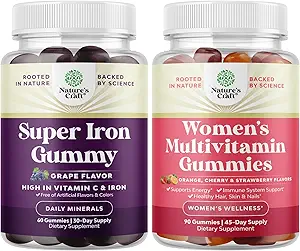 Δέσμη επιπλέον δύναμης Iron Gummies για γυναίκες και άνδρες με βιταμίνη C για υψηλότερη απορρόφηση, και Delicious Daily Multivitamin για ενήλικες Ενέργεια και ανοσία - Βιταμίνες για την υγεία και την ευεξία των γυναικών