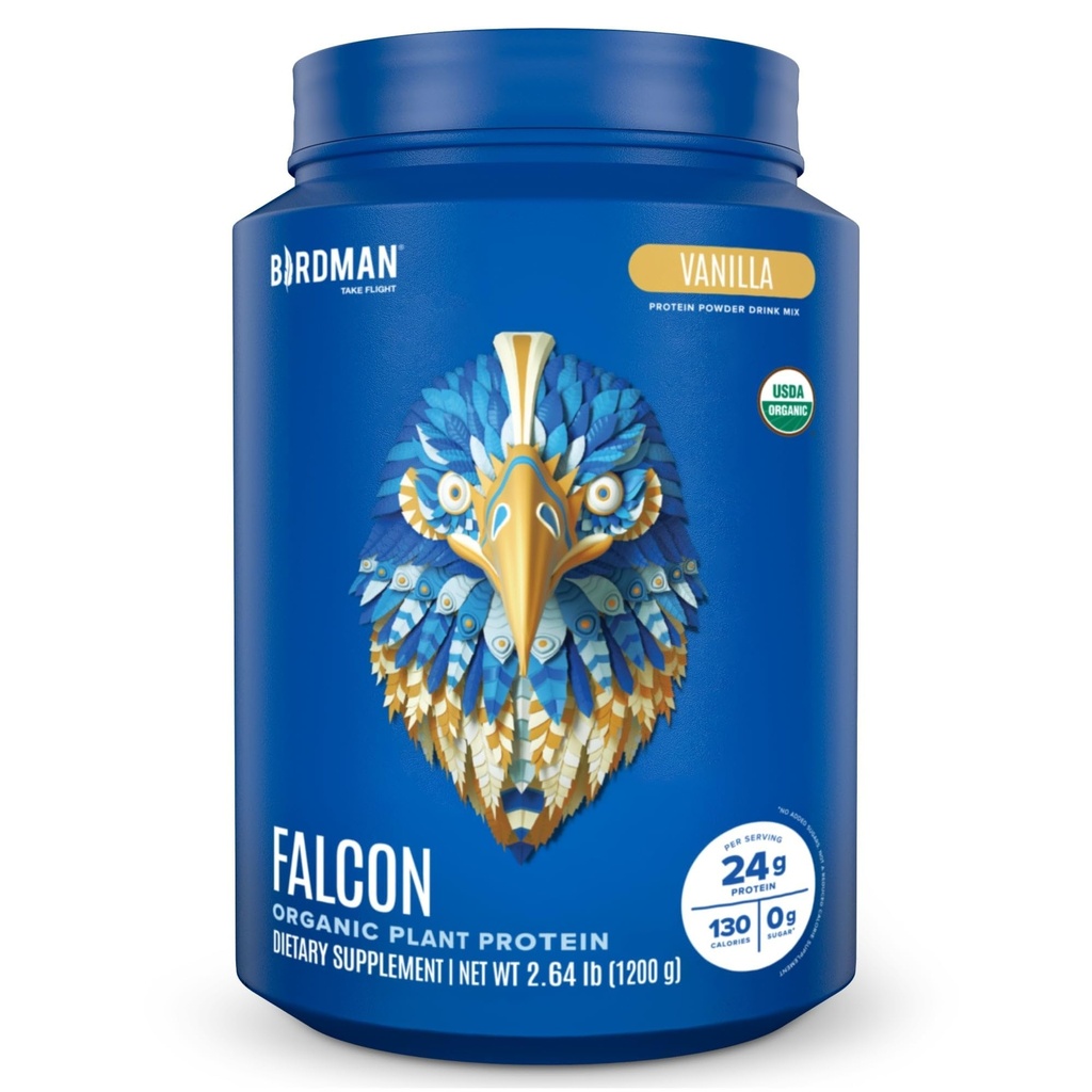 BIRDMAN Falcon Vegan Protein Powder Organic, Stevia & Sugar Free, Πρωτεΐνη με βάση το φυτό, Χαμηλό Καρβίδιο, Γαλακτοκομικά Χωρίς, Κέτο, Μη Πρωτεΐνη Whey, Προβιοτική, Πρωτεΐνη Pea 