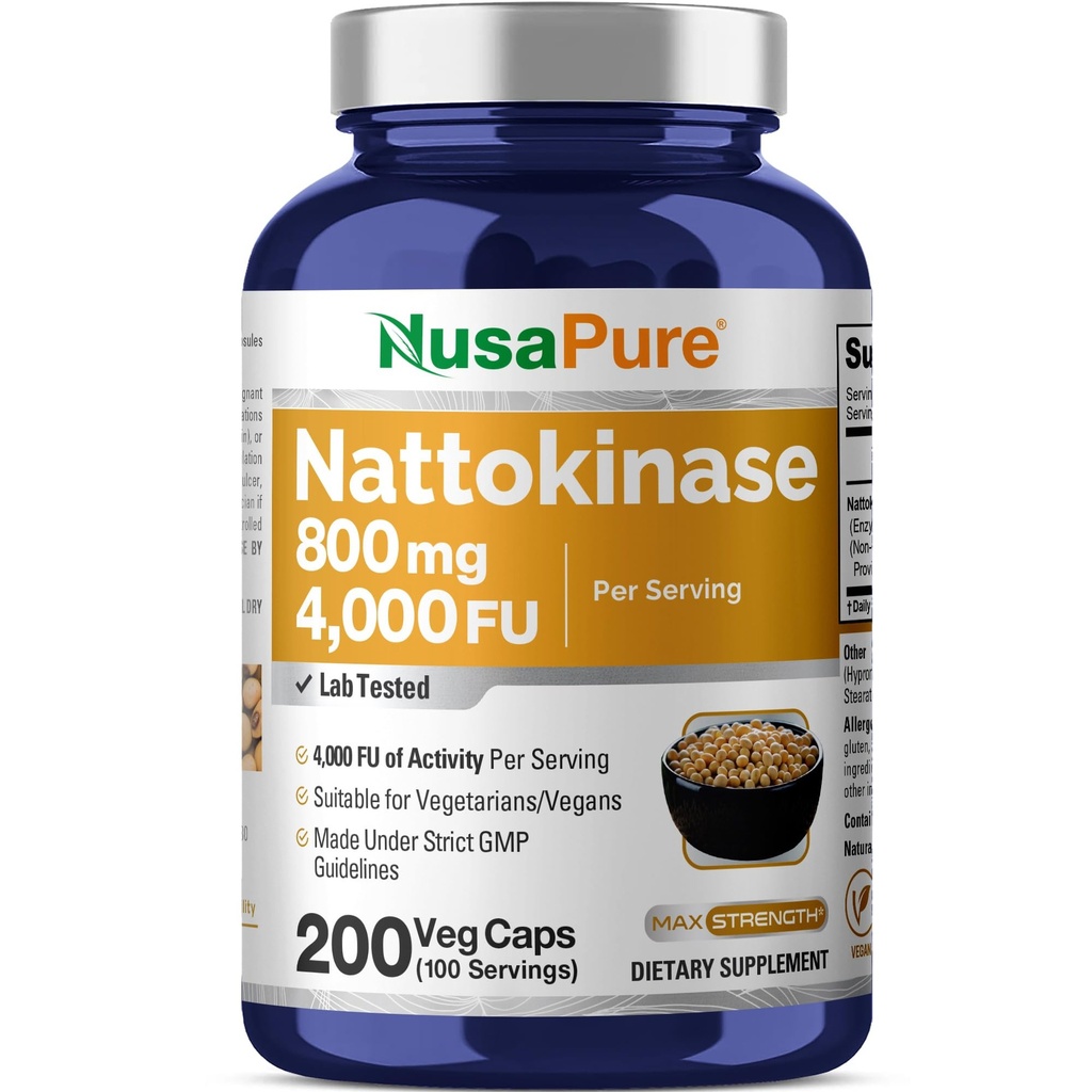 NusaPure Nattokinase 4000 FU 800mg, 200 κάψουλες Veggie (Βέγκαν, Μη ΓΤΟ)