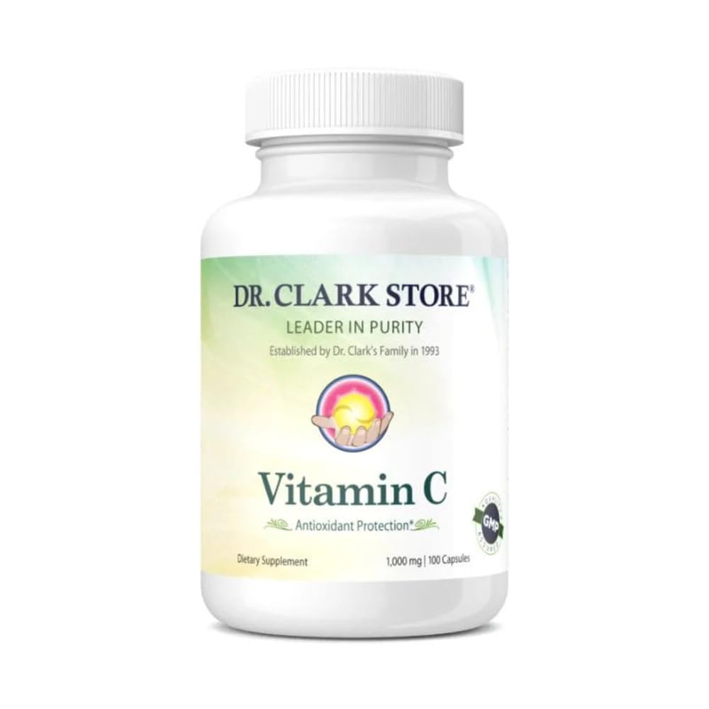 Dr Clark Vitamin C συμπλήρωμα 1000mg - Χωρίς γλουτένη, υποστήριξη ανοσίας, ισχυρό αντιοξειδωτικό, υποστηρίζει τη λειτουργία του εγκεφάλου, προωθεί το σχηματισμό και την επισκευή ιστού, 100 κάψουλες Ζελατίνη
