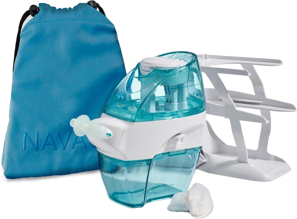 Navage Deluxe Bundle Nasal Irigation System - Αλουμινόχαρτο Nasal Rinse Kit με 1 Cleaner μύτης, 20 Salt Pods, Sky Blue Travel Bag και 1 Countertop Caddy....