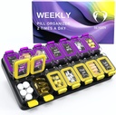 Extra Large Weekly Hill Organizer 2 φορές την ημέρα - Airtight Pill Box 7 ημέρα - Am Pm περίπτωση βιταμίνης - Medicine Container Δύο εβδομάδες κάτοχος συμπλήρωμα καθημερινά φαρμακευτική αποθήκευση δύο φορές Med XL κίτρινο / Purple