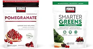 Force Factor Ρόδι μαλακά μάσημα για υγιή γήρανση & Smarter Greens Superfood Chews με 25+ Superfoods, Probiotics & Prebiotic Fiber, 60 Soft Chews
