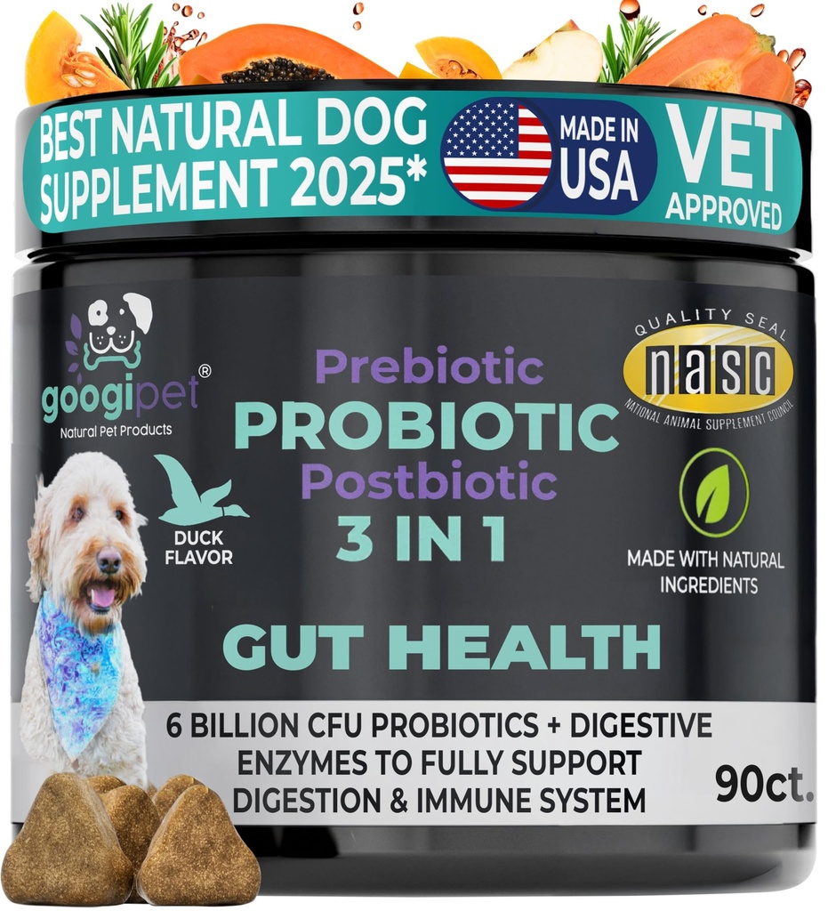 Googipet Probiotics for Dogs Digestive Health - Προβιοτικά και Προβιοτικά Μασουλάκια για Σκύλους Υγεία + Digestive Ένζυμα - Σκύλος Προβιοτικά για Yeast Ichy Skin Ichy Ears w/Papaya, Κολοκύθα, & Fiber