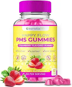 PMS Gummies - συμπλήρωμα υποστήριξης PMS Καλής Ροής για τις γυναίκες - συμπλήρωμα ανακούφισης φράουλας PMS με βιταμίνη B6 για την ισορροπία ορμονών, υποστήριξη περιόδου, cramps, ορμονική ακμή & Bloating Relief (60 Count)