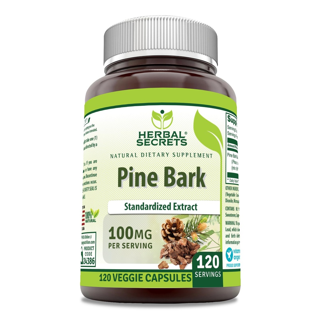 Herbal Secrets Pine Bark Extract Supplement | 100 Mg per Serving | 120 Veggie Capsules | Non-GMO | Gluten-Free | Made in USA