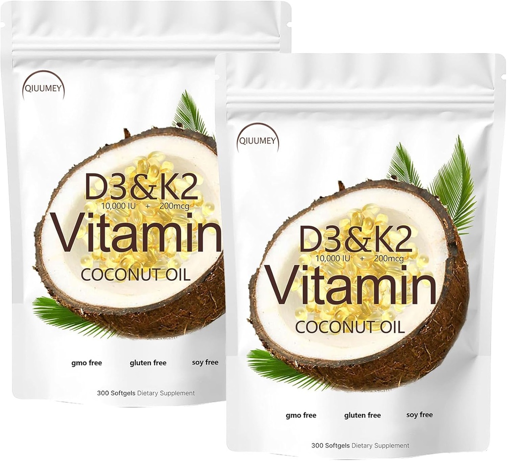 D3 + K2 Λάδι καρύδας Soft Gels, Βιταμίνη D3 10000 eu Plus K2 (MK-7) 200 mcg, Βιταμίνη D3 K2 συμπλήρωμα Softgels, Replenish Βιταμίνη D3 K2 Λάδι καρύδας Softgels 300 Gels