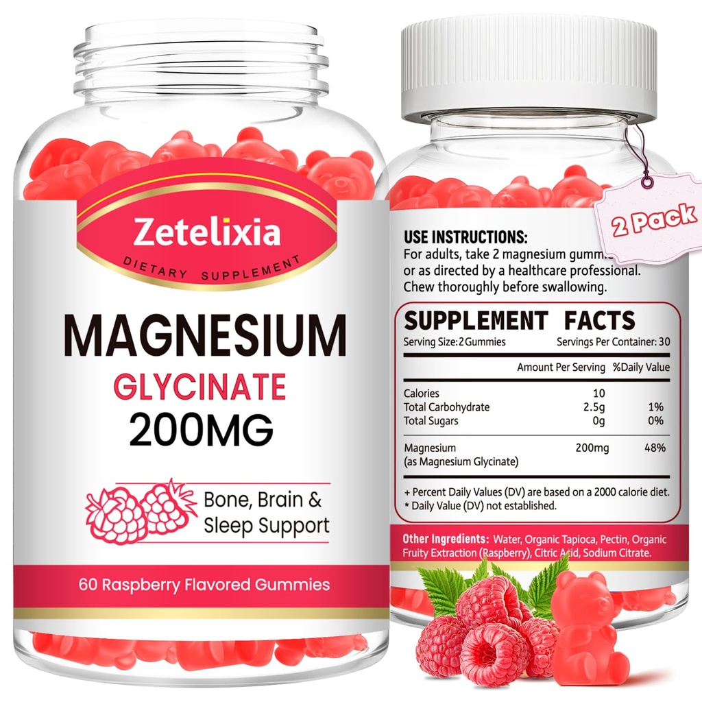 Glycinate Gummies Μαγνήσιο, Υψηλή Απορρόφηση Συμπληρώματα Γλυκινικού Μαγνησίου για χαλάρωση, Μάσα Μαγνήσιο για ενήλικες και παιδιά, Βατόμουρο Γεύσεις 120 Count