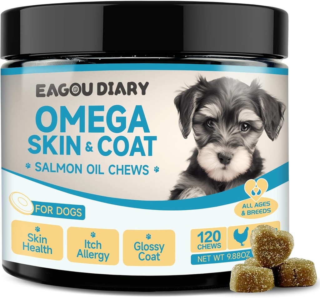 EagouDiaary Μάσα για το λάδι σολομού για σκύλους, Omega 3 συμπλήρωμα δέρματος & παλτό για σκύλους με EPA & DHA λιπαρά οξέα, Angelica, μεθειονίνη, βιταμίνες, Εσπεριδοειδή για Ichy δέρμα & Αλλεργία ανακούφιση (120Ct)