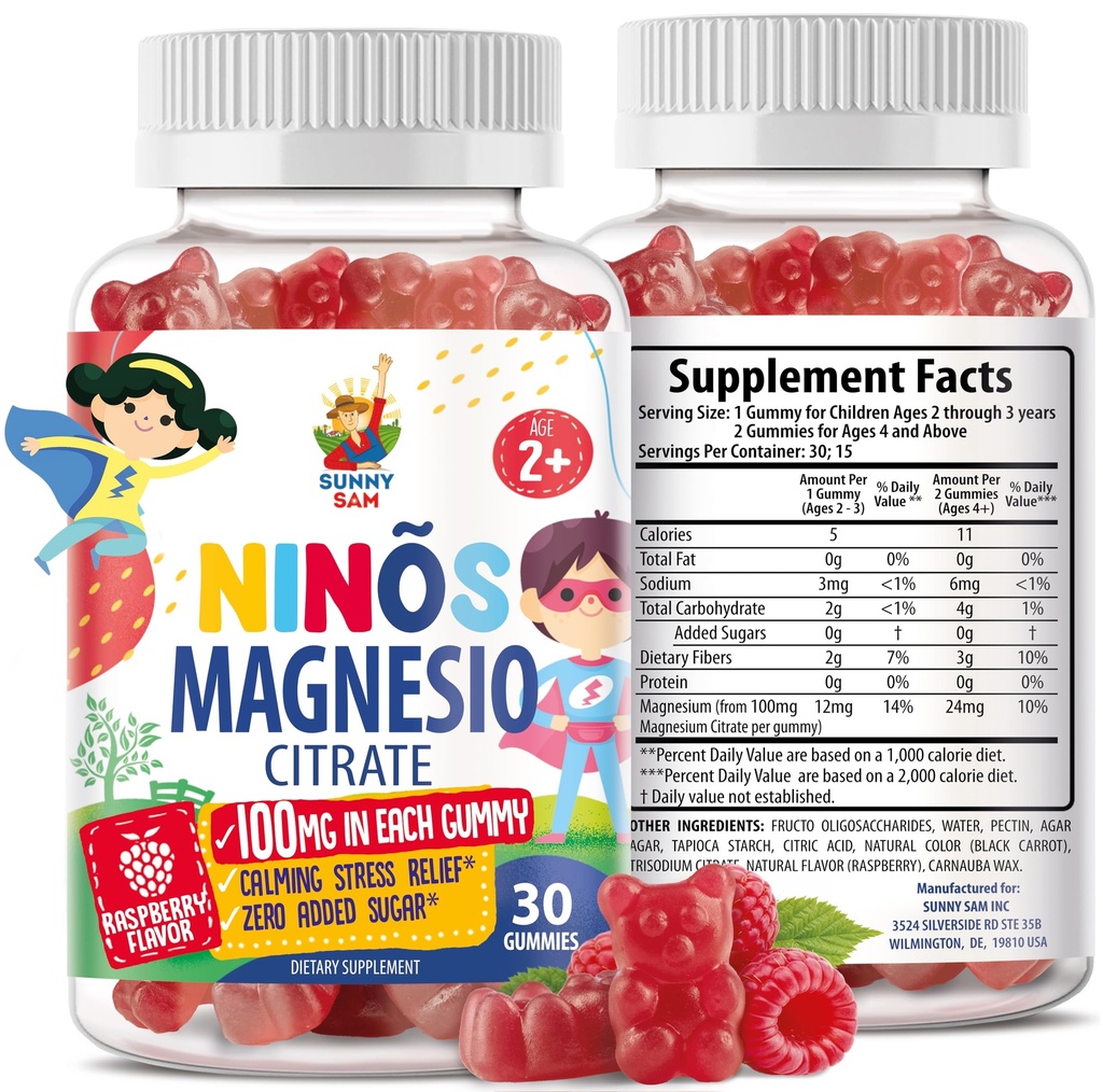 Μαγνήσιο Gummies για παιδιά & ενήλικες - 100mg - Ήρεμες μάσημα μαγνησίου - Μαγνήσιο Κιτρικό Μασώμενο συμπλήρωμα για Mood & Muscle Support - 30 Gummies