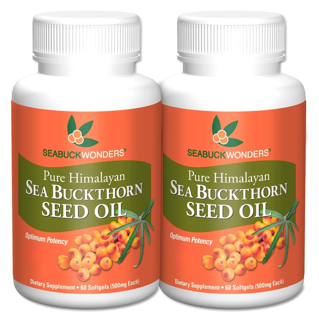 SEABUCKWONDERS Έλαιο Σπέρματος Θαλάσσης Buckthorn, Κατασκευασμένο με Βιολογικό Θάλασσα Buckthorn, 60 Count Softgels (Pack of 2)