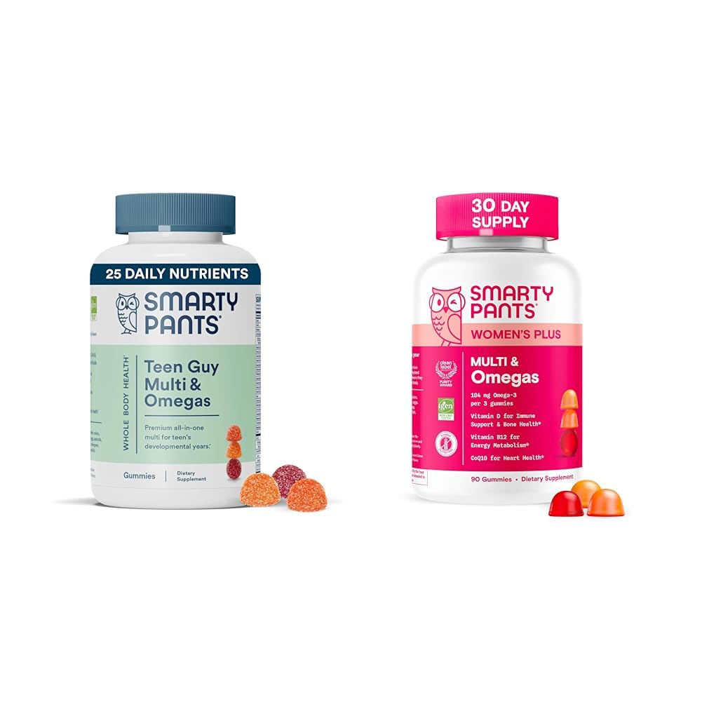 SmartyPants Γυναικείος και έφηβος πολυβιταμινούχος Gummies Bundle: Ωμέγα 3 (DHA/EPA), μεθυλοφολικός, CoQ10, Βιταμίνη D3, C, Βιταμίνη B12, B6, Βιταμίνη Α, Κ & Ψευδάργυρος, Χωρίς γλουτένη (30 Day Supply)