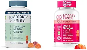 SmartyPants Γυναικείος και έφηβος πολυβιταμινούχος Gummies Bundle: Ωμέγα 3 (DHA/EPA), μεθυλοφολικός, CoQ10, Βιταμίνη D3, C, Βιταμίνη B12, B6, Βιταμίνη Α, Κ & Ψευδάργυρος, Χωρίς γλουτένη (30 Day Supply)