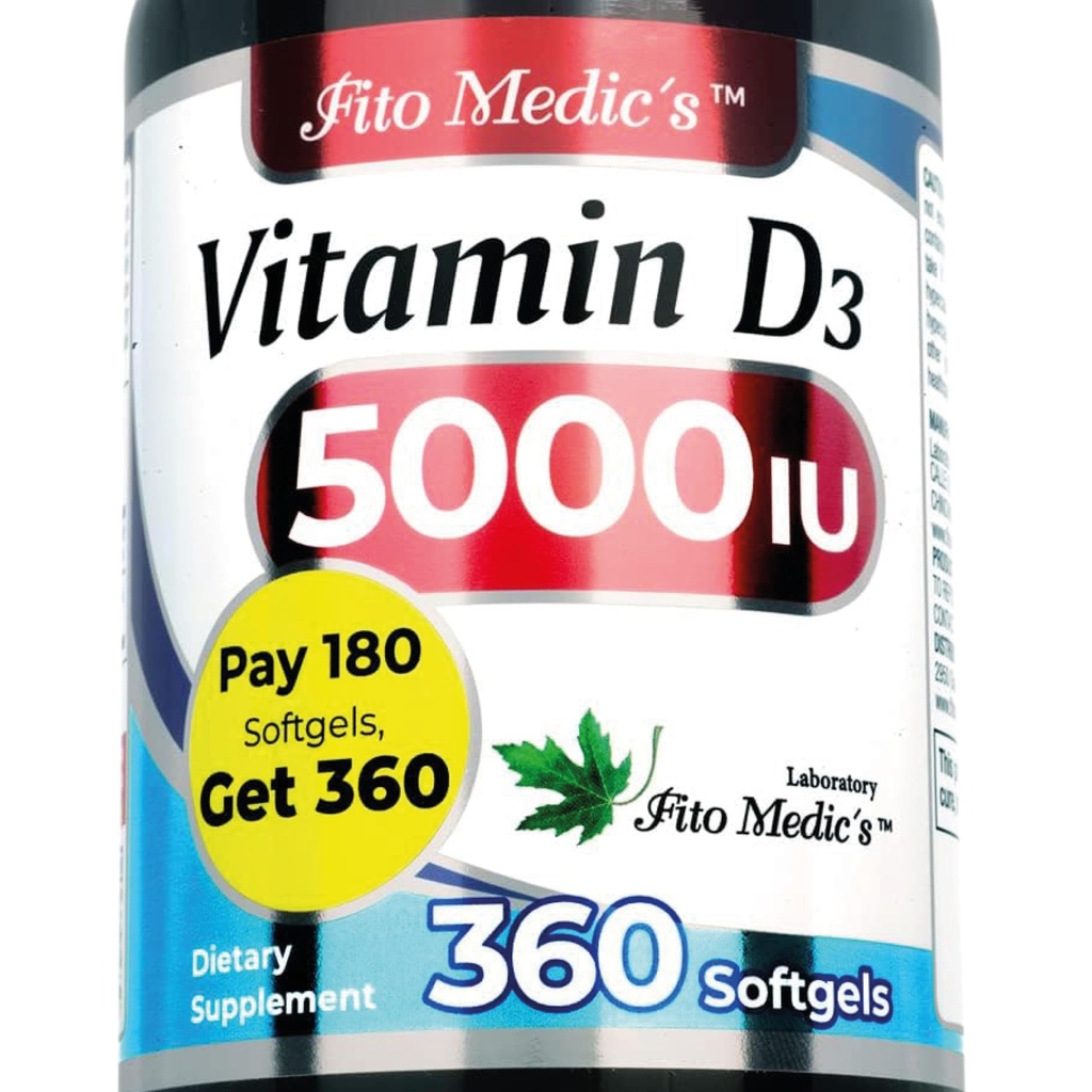 FITO MEDIC'S Lab - Βιταμίνη d - 5000 IU - Βιταμίνη d3-360 Softgels - Βιταμίνη d3 5000 u - για Οστέινο, Δόντια, Μυϊκό και Ανοσοποιητικό Υγεία Υποστήριξη, Εξαιρετικά υψηλή απορρόφηση, βιταμίνη d3.