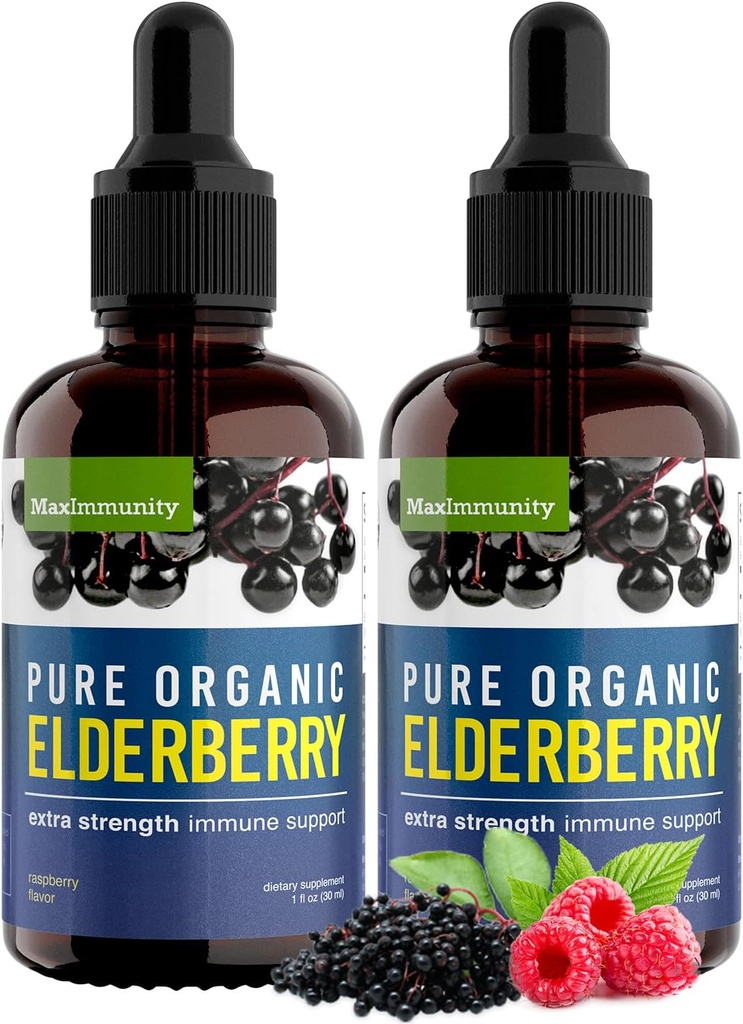 Organic Elderberry Syrup, 60 Day Supply, Black Liquid Drops for Immune Support, Sambucus Elderberry Syrup - Liquid Extract Drops for Kids & Adults - Extra Strength (2 Pack)