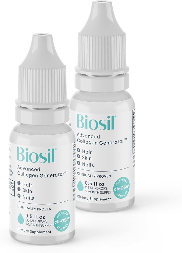 Biosil Collagen Booster Supplement - 0.5 fl oz Drops, Pack of 2 - Πατενταρισμένο ch-OSA Activator για το δέρμα, τα μαλλιά, τα νύχια και τις αρθρώσεις - Υποστηρίζει τη φυσική παραγωγή - 60 ημερών προμήθεια