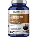 NusaPure Glucomannan 1000 mg per Serving 200 Veg Caps (BioPerine, Non-GMO, Vegan) Konjac Root