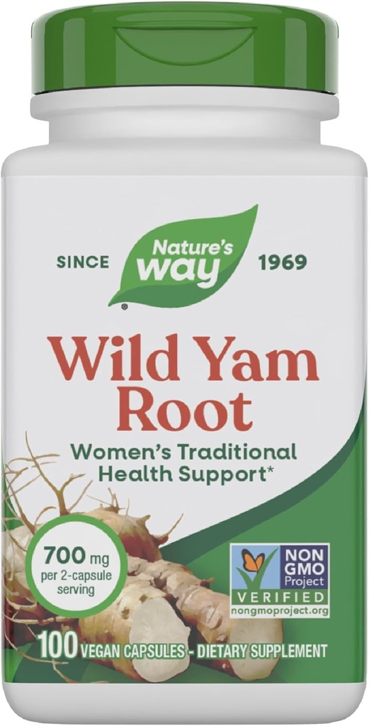 Nature's Way Wild Yam Root Capses, Women's Traditional Health Support*, 700 mg ανά 2-Capsule Serving, Μη-GMO Project Επαληθευμένο, 100 Vegan Caps (Packaging May Vary)