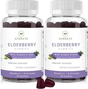 Sambucus Elderberry Gummies, Black Elderberry Gummy with Zinc and Vitamin C for Adults, Sugar Free Kids Multivitamin Gummies Immune Support* Supplement (2 Pack)