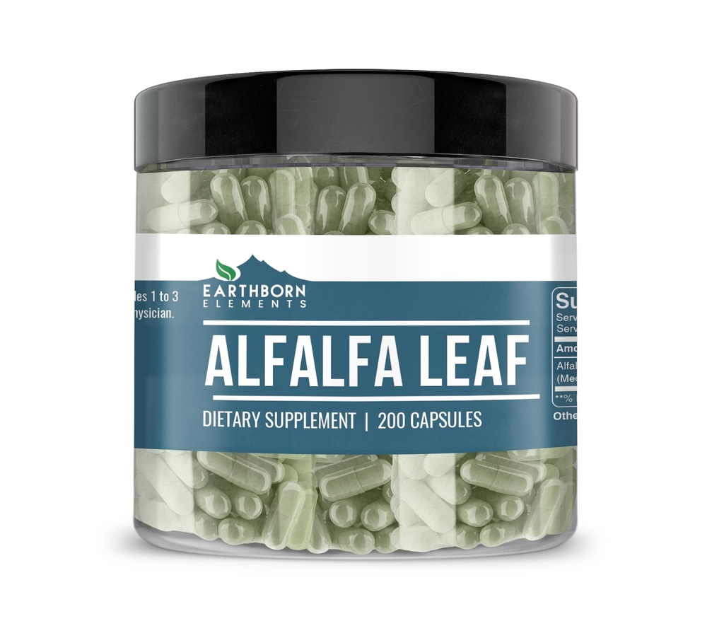 Earthborn Στοιχεία Alfalfa Leaf 200 Κάψουλες, Αγνά & Αδιάλυτα, Χωρίς Πρόσθετα