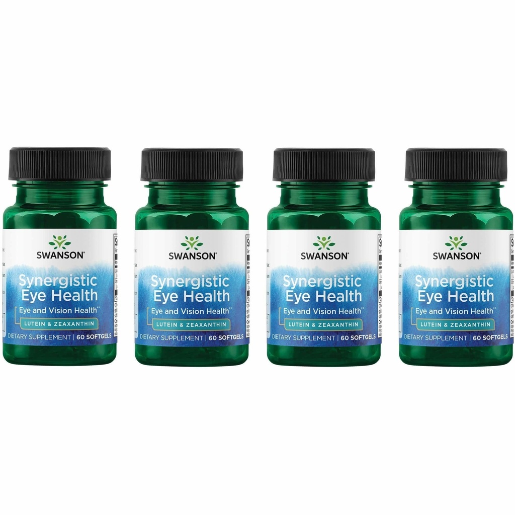 Swanson Lutein & Zeaxanthin Synergistic Eye Health Vision Retina Macula Supplement (Συμπλήρωμα Lutein 20 mg & OmniXan Zeaxanthin 2 mg) 60 Softgels Sgels (4 Pack)