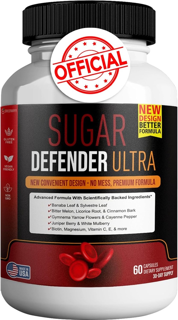 Sugar Defender Ultra - Advanced Formula with Vitamins, Minerals, Banaba Leaf, and More - 60 Κάψουλες, Vegan, Μη ΓΤΟ, Χωρίς Γλουτένη (1)