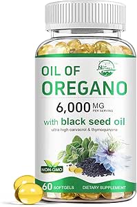 Nature's live Oil of Oregano with Black Seed Oil, 2 in 1 Oregano Supplement for Immune Health, Retains High Concentrated Carvacrol & Thymoquinone, Non-GMO, 60 Softgels, 1 Pack