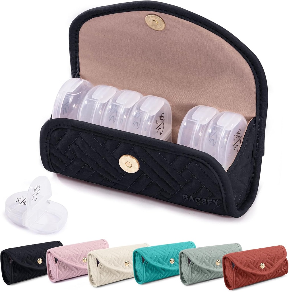 BAGSFY Weekly Pill Organizer 2 φορές την ημέρα σε μια υπόθεση χαριτωμένο υφασμάτινο χάπι, Τσάντα Ιατρικής, AM Pill Box 7 ημέρα, Φορητή θήκη φαρμάκων για χάπια, βιταμίνες, ιχθυέλαια, συμπληρώματα.