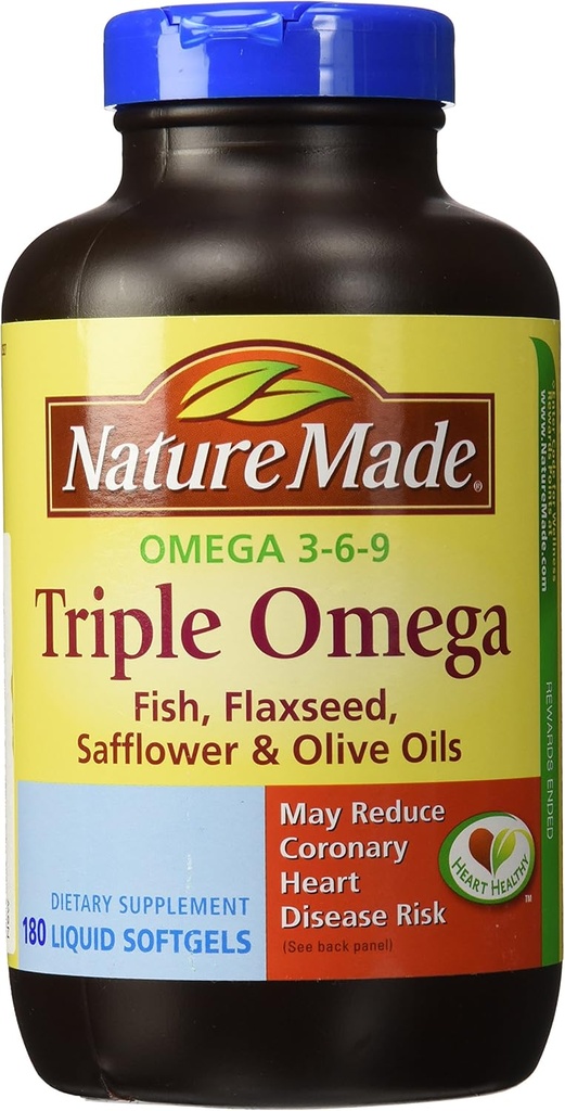 Nature Made Triple Omega 3 6 9 - Ψάρια, flaxseed, Safflower & Olive Oils - 180 Softgels