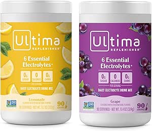 Ultima Replenisher Ηλεκτρολυτικό Ποτό σε σκόνη Mix Bundle – Χωρίς ζάχαρη – Λεμονάδα και Σταφύλι, 90 Σερβιρίσματα – Ενυδάτωση σε σκόνη - 6 Ηλεκτρόλυτα και Ιχνηλάτηση Ορυκτά – Κετό Φιλικό, Μη ΓΤΟ