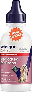 Vetnique Oticbliss Cat & Dog Ear Infection Treatment Drops - with 1% Hydrocortisone & MicroSilver BG for Dog Ear Infections - Vet Recommended Cat & Dog Ear Cleaner for Itchy Ear Relief