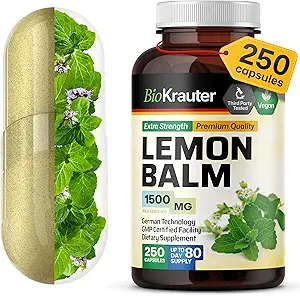 BIO KRAUTER κάψουλες λεμονιού 1500 mg - 250 Count - Vegan Melissa συμπλήρωμα βοτάνων - Φυσική υποστήριξη χαλάρωσης - Lemon Balm Leaf
